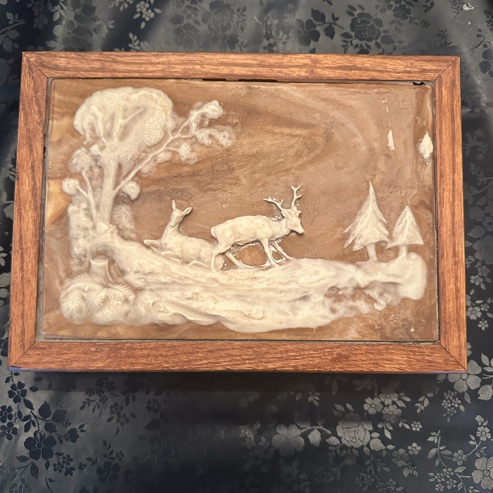 Vintage Dante Incolay Stone Jewelry box with Deer